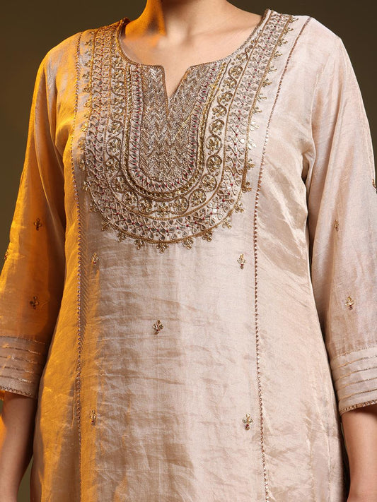 Whitish-Golden Chanderi Festive Suit