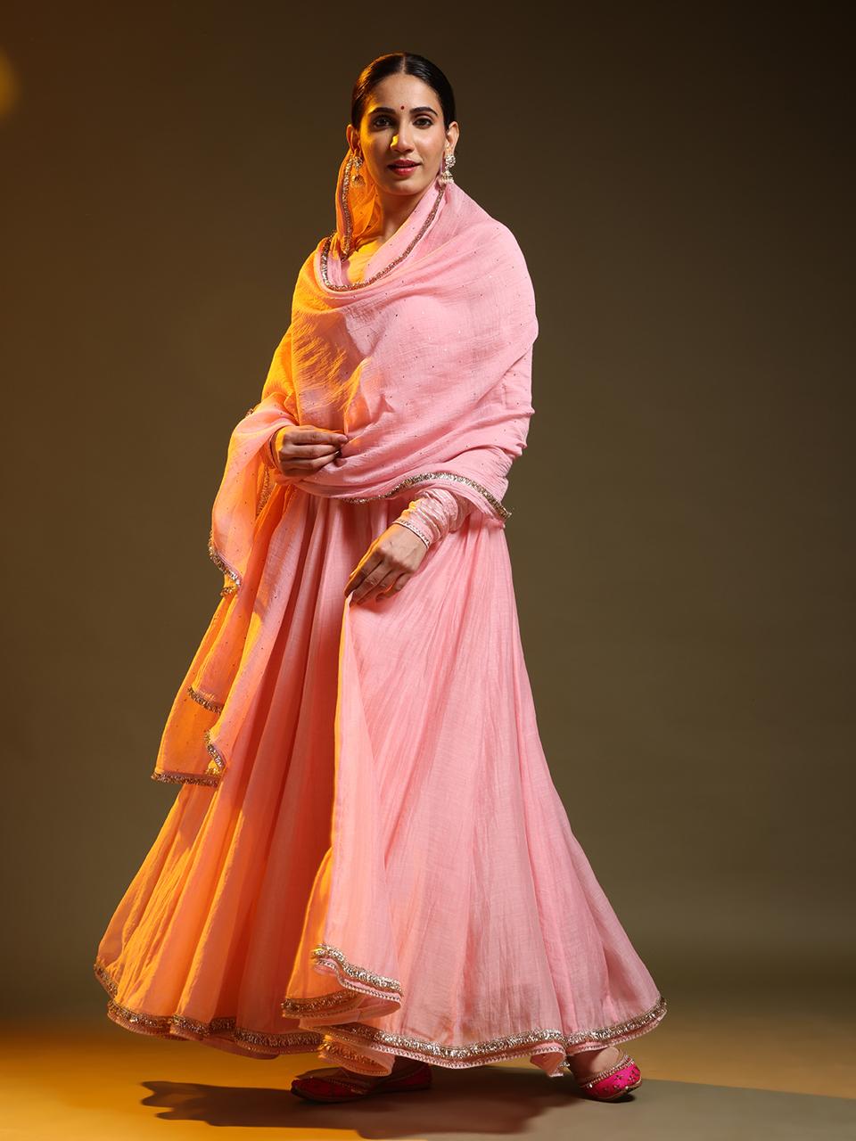 Pink Chanderi Anarkali