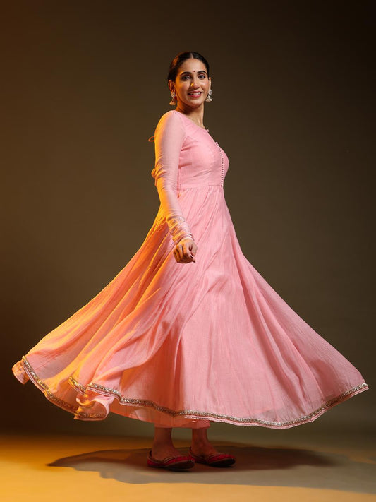 Pink Chanderi Anarkali