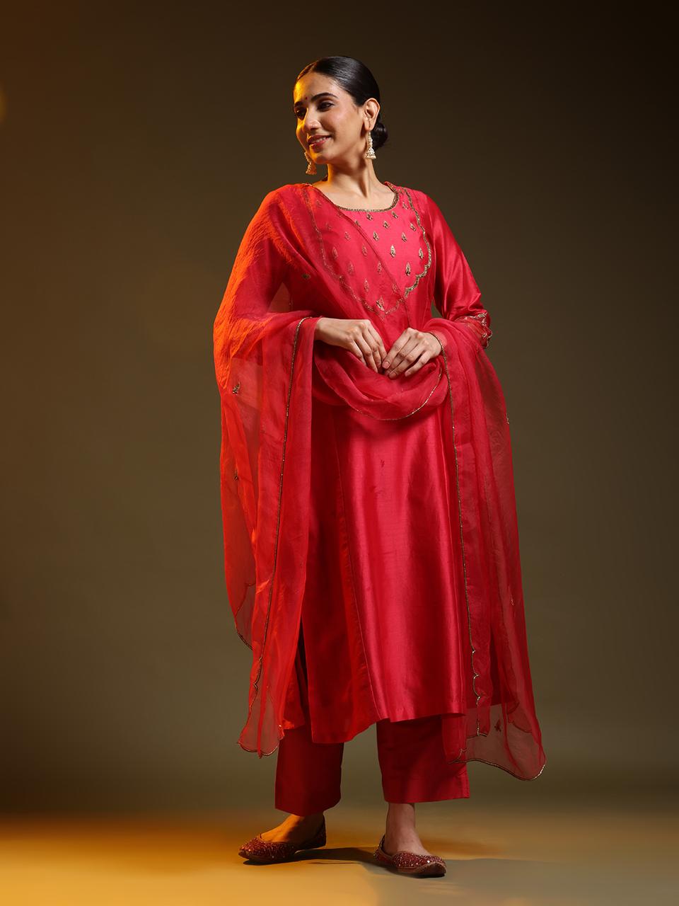 Red Festive Chanderi Suit