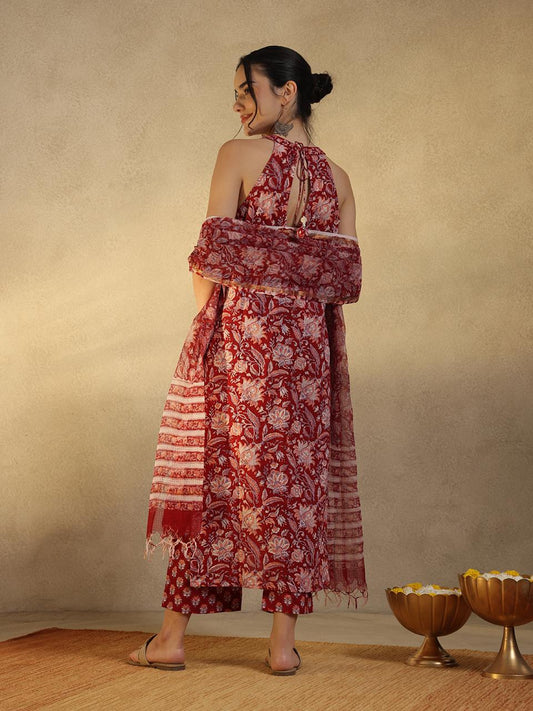 Red S/L Patola Cotton Suit