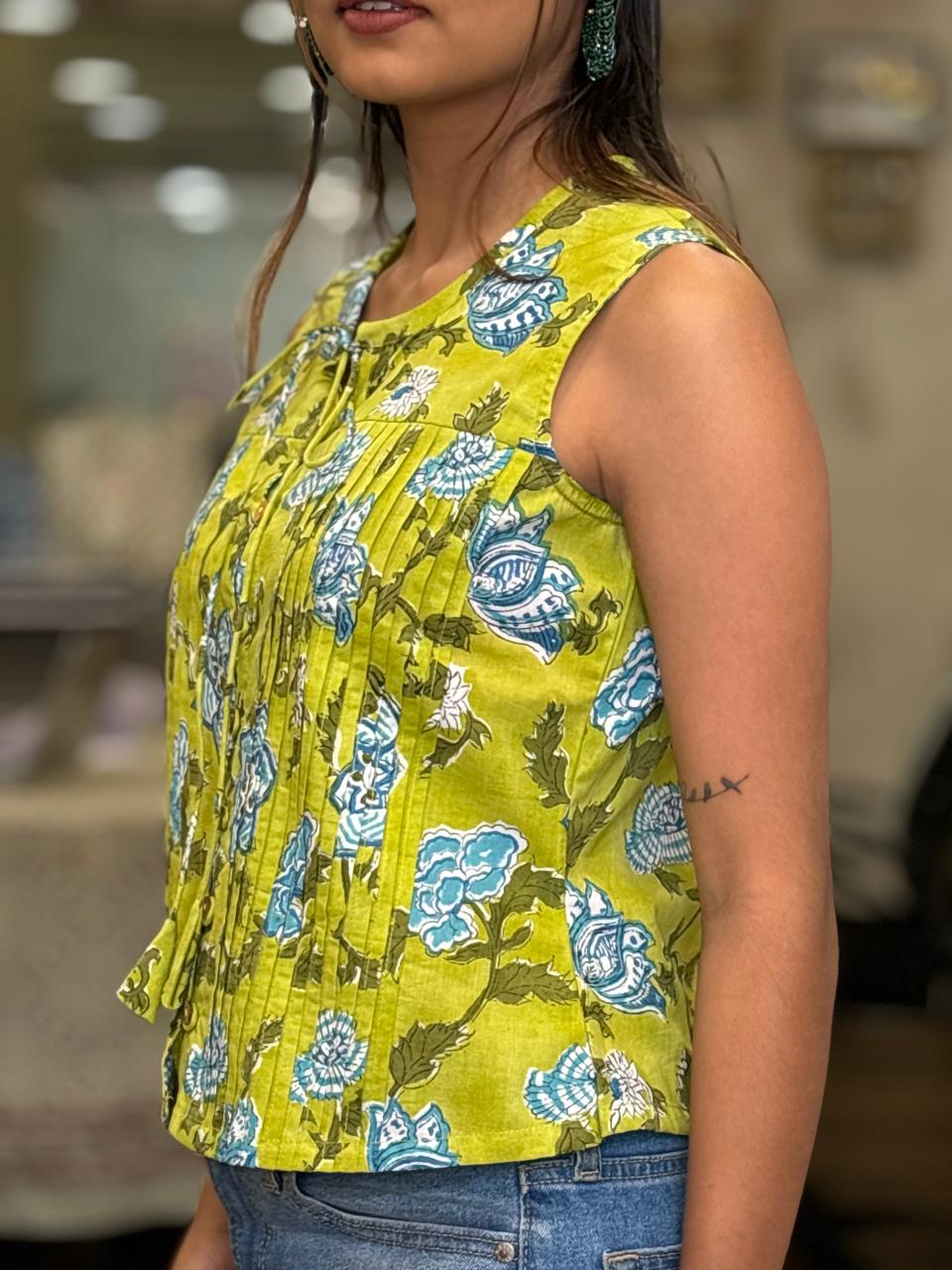 Yellow Froal Print Topper