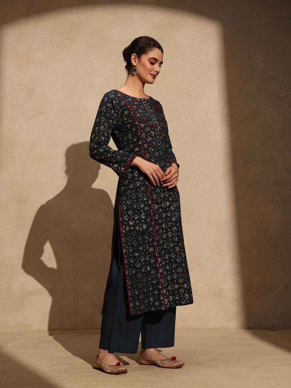 Blue Ajrak Print Suit