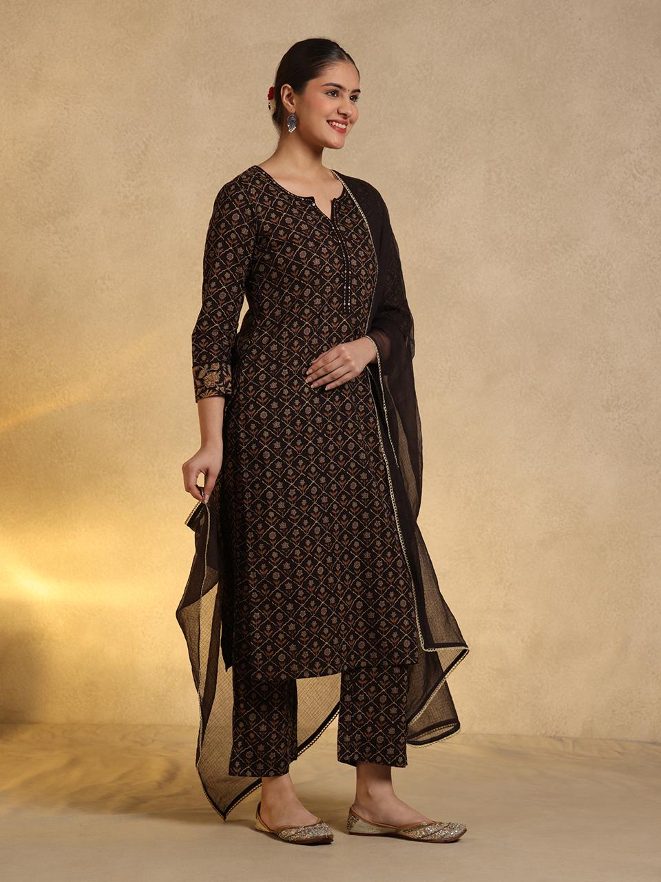 Line Patterned Suit Black Straight Line Suit – Jaipuri Banno
