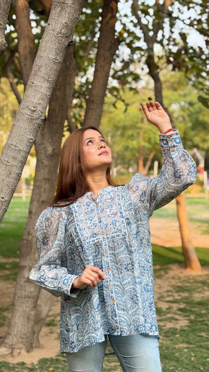 Sky Blue Chanderi Shirt