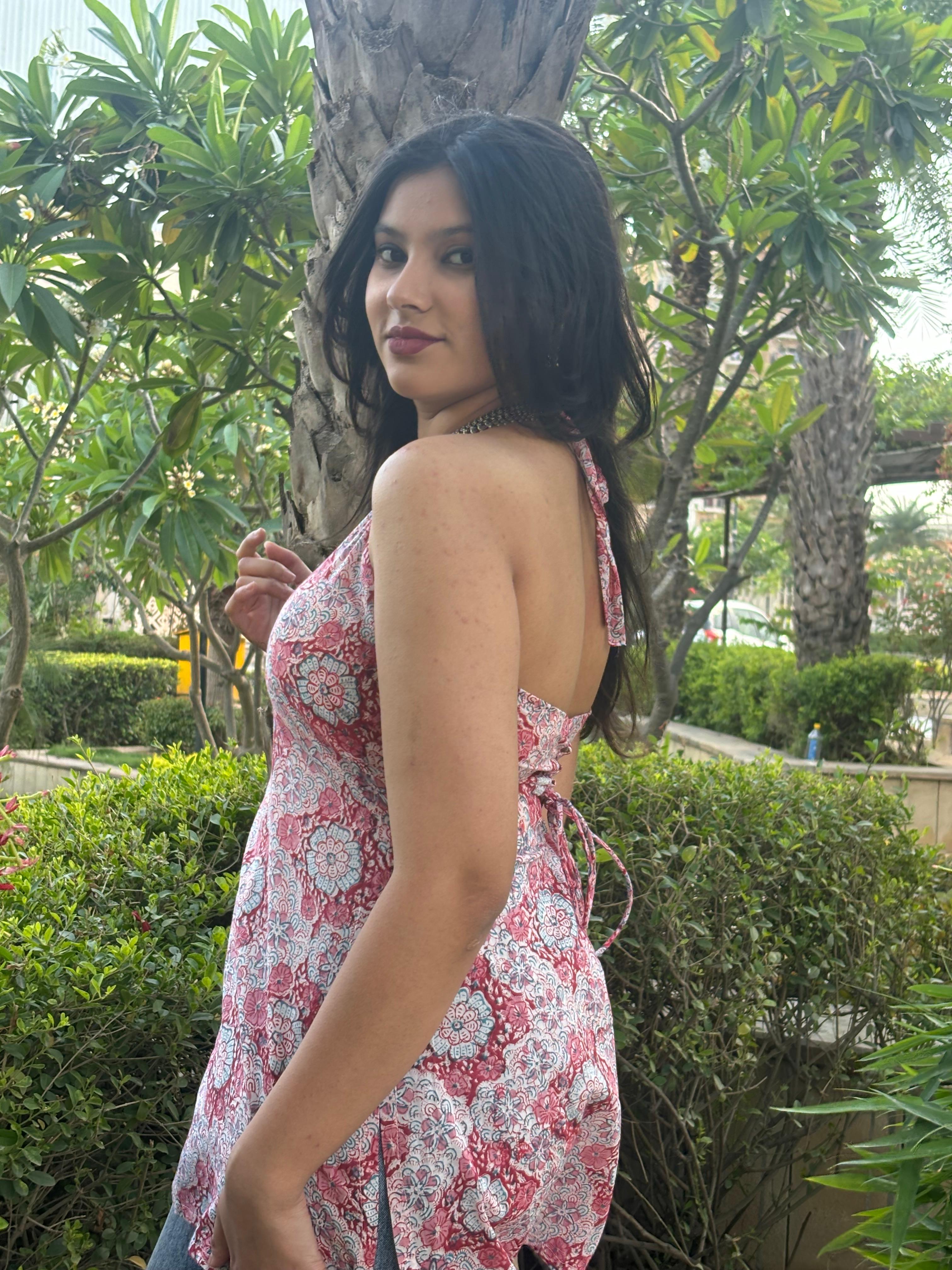 Baby Pink Backless Short Kurti