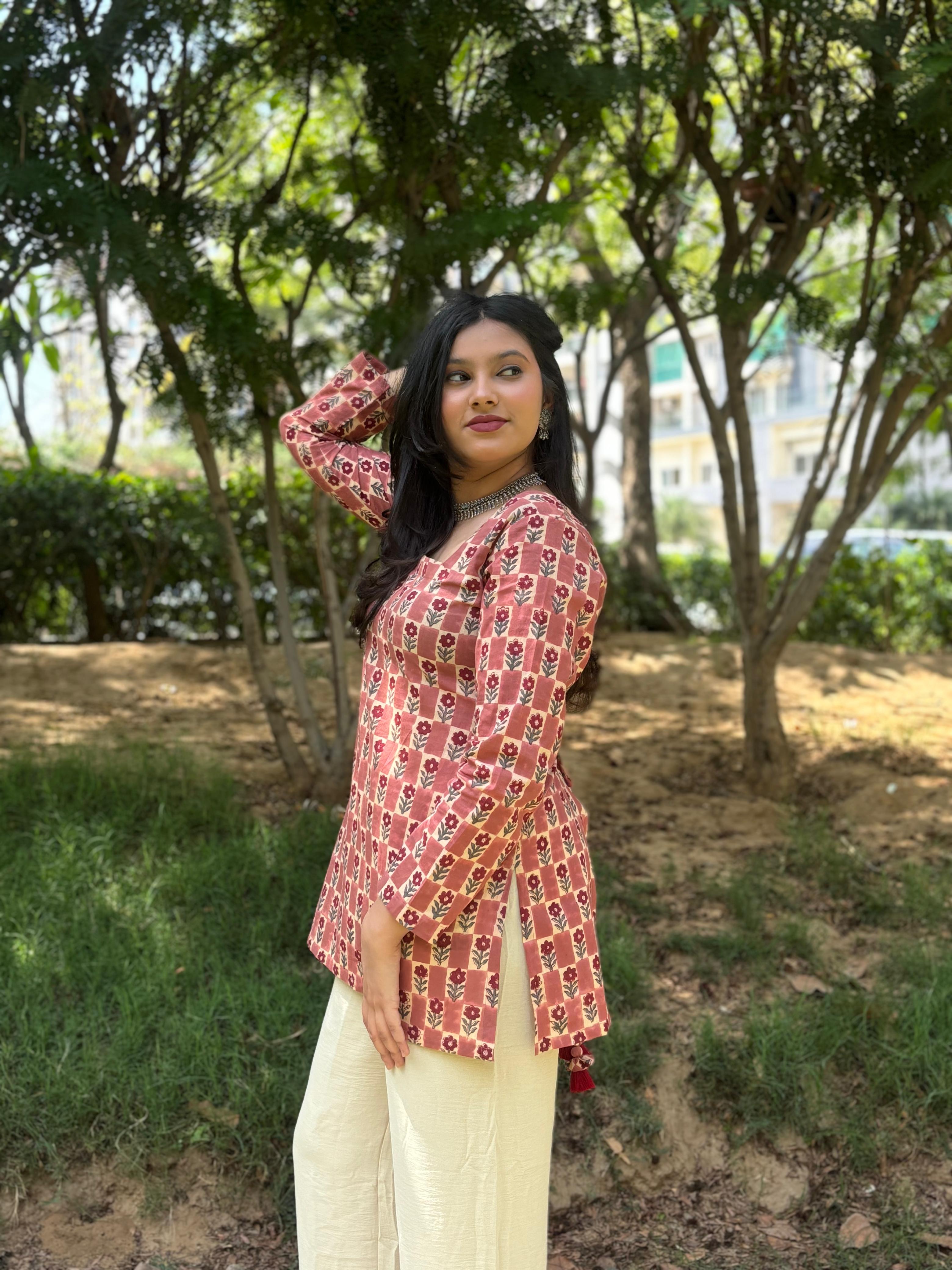 Peach Corset Short Kurti