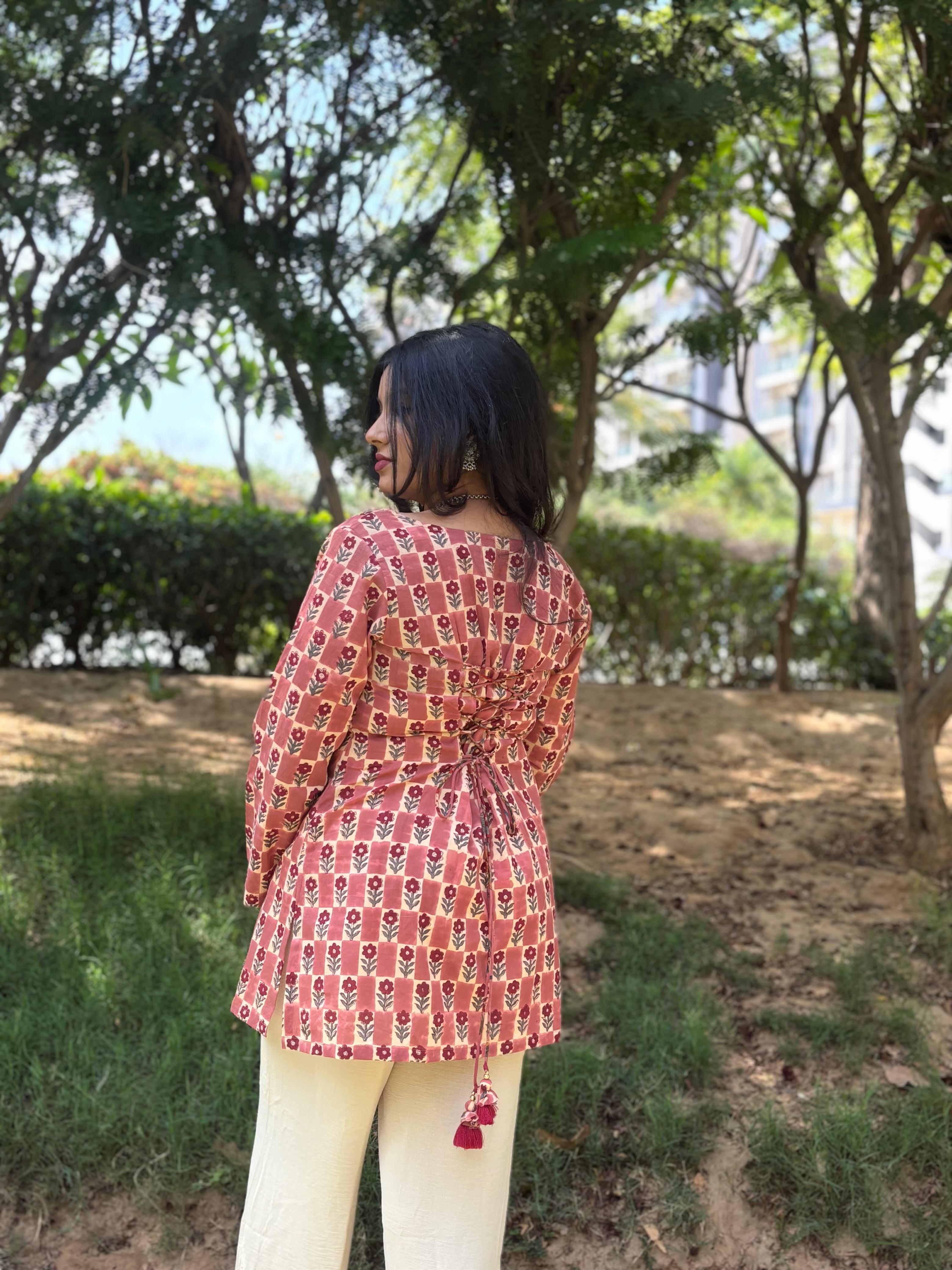 Peach Corset Short Kurti