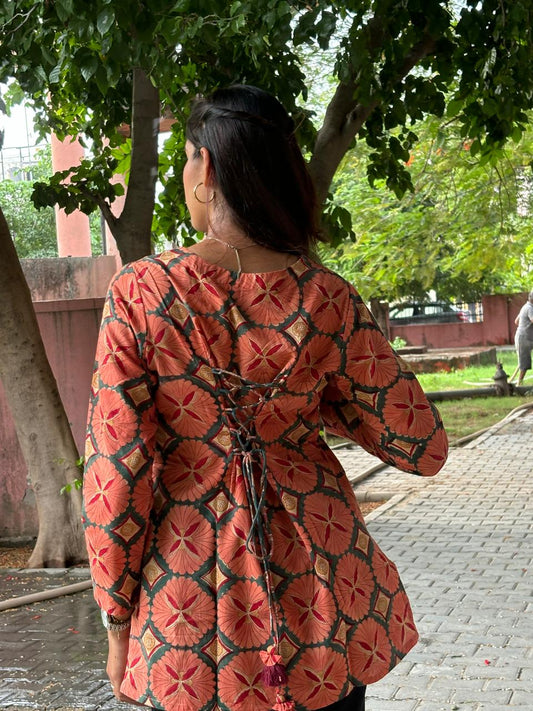Orange Back Tie Up Kurti